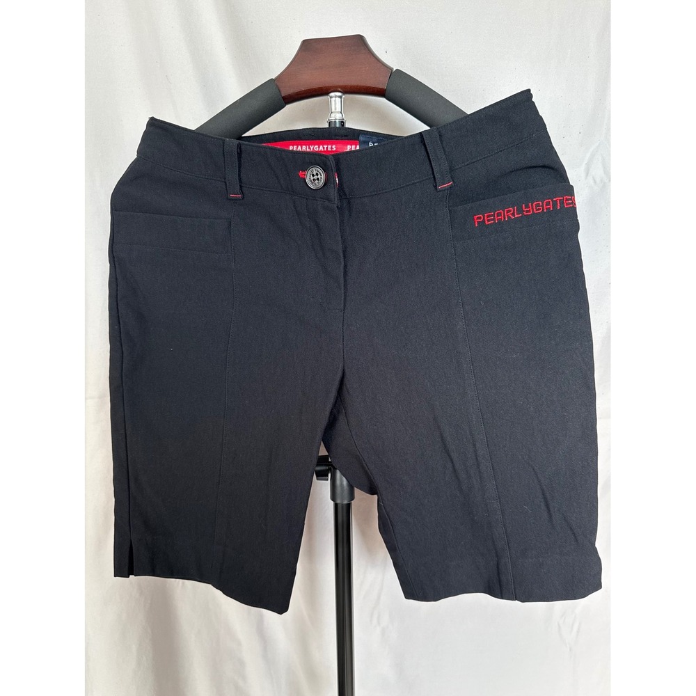 Pearly Gates Womens Black Golf Shorts Embroidered Logo 89 Mid Rise Size 4 1
